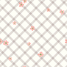 Albion Gray Lattice with Pink Blooms on White fabric