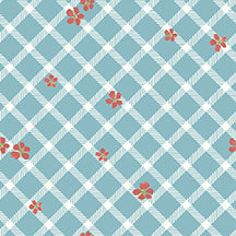 Albion Blue Lattice with Red Blooms