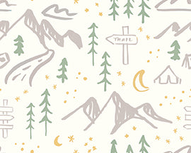 Albion Mountains print on White fabric