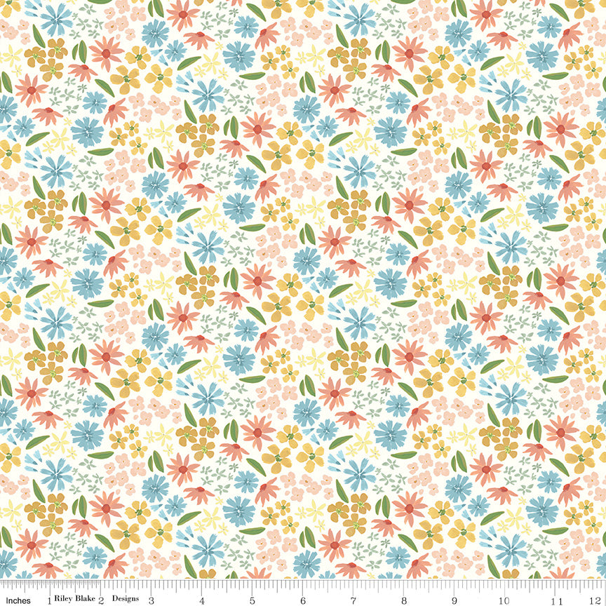 Albion Small Wildflowers on White fabric
