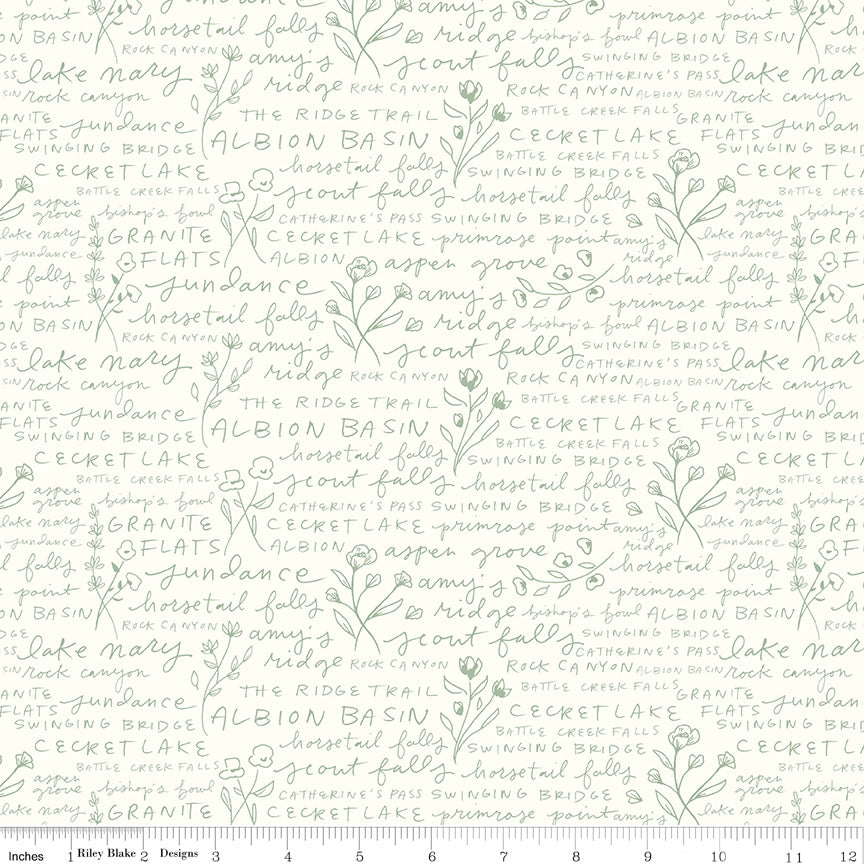 Albion Sage on Cream Text Print