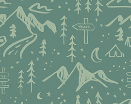 Albion Mountains print on Green (Lodge Pole) fabric