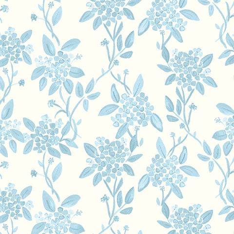 Portsmouth: Blue Hydrangeas on White Background Fabric