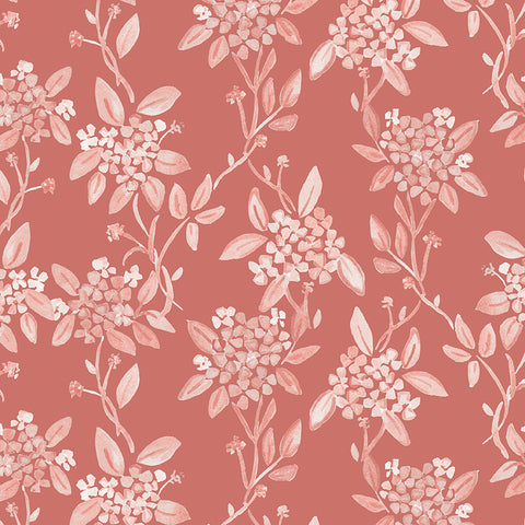 Portsmouth: White Hydrangeas on Red Background Fabric