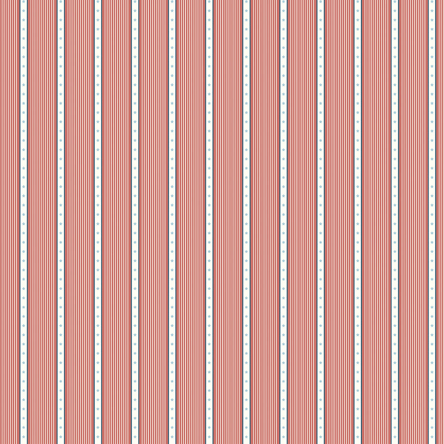 Portsmouth Nautical Blue/White Stripes on Red Fabric