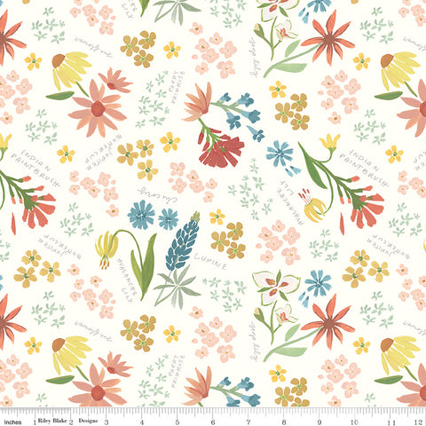 Albion Large Wildflowers on White fabric