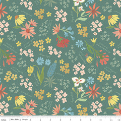 Albion Large Wildflowers on Green fabric
