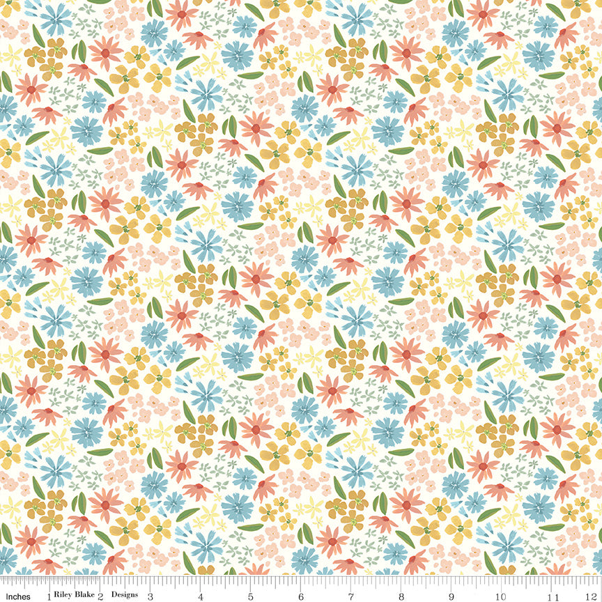 Albion Small Wildflowers on White fabric