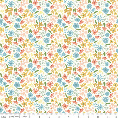 Albion Small Wildflowers on White fabric