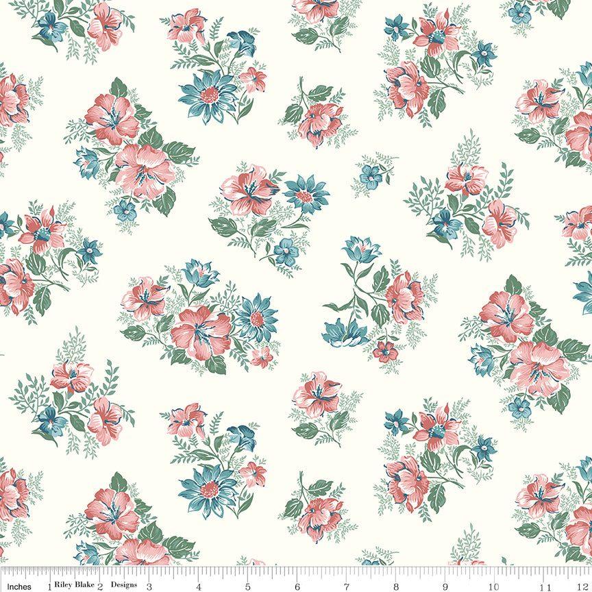 Mary Catherine Main Floral Cloud on (White) fabric