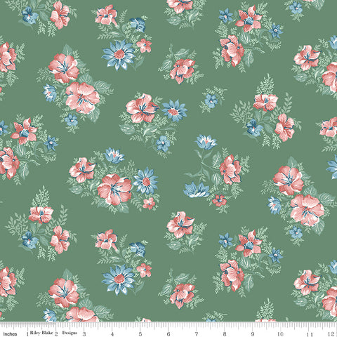 Mary Catherine Main Floral on Green (Lodgepole) fabric