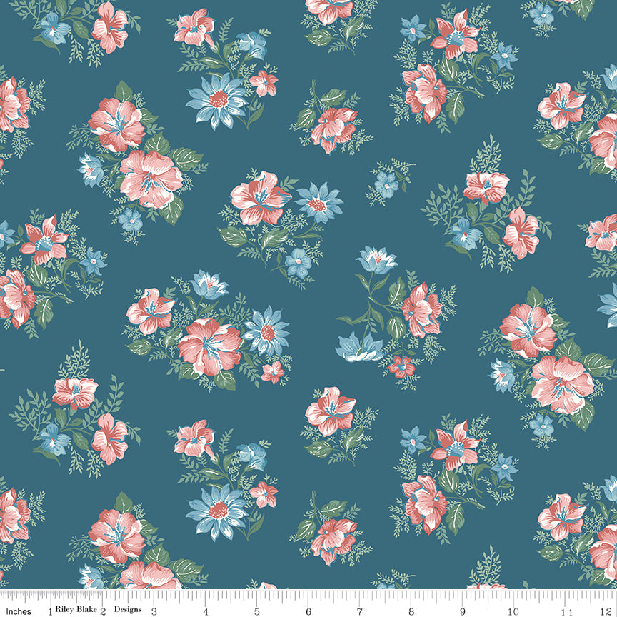 Mary Catherine Main Floral on Navy (Stargazer) fabric
