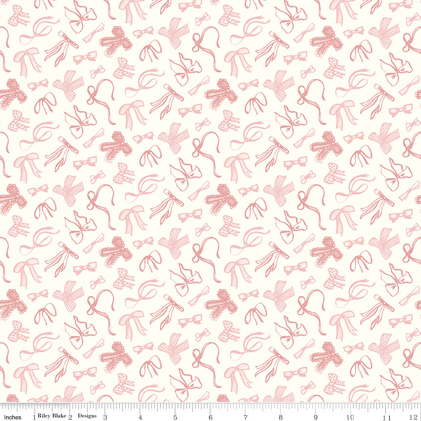Mary Catherine Pink Ribbon on White (Cloud) fabric