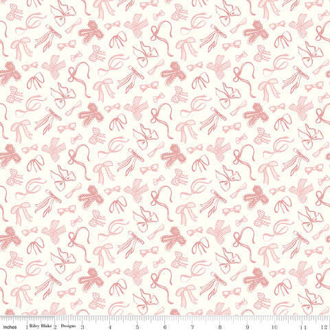 Mary Catherine Pink Ribbon on White (Cloud) fabric