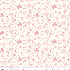 Mary Catherine Pink Ribbon on White (Cloud) fabric