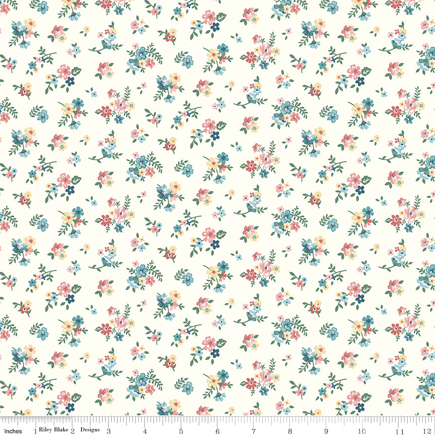 Ditsy Flowers on Cloud (White) fabric