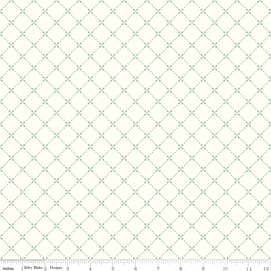 Mary Catherine Green Lattice on White (Cloud) fabric