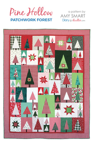Pine Hollow Patchwork Forest quilt pattern cover by Amy Smart – improv trees and stars, fat quarter friendly, throw and twin sizes
