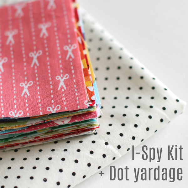 65 I-Spy 3.5" x 3.5" Squares Kit + 5/8 Yard Black Dots + Quilt Pattern